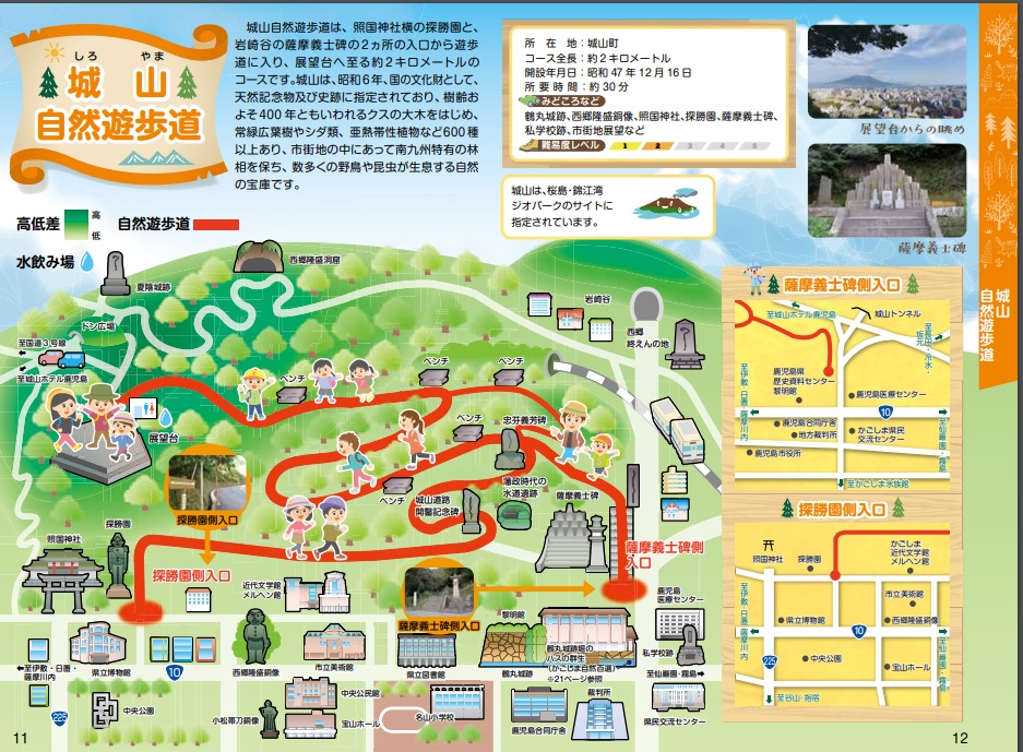 夏休みに親子で行きたい！城山自然遊歩道が、とっても素敵な観光地だった件！距離  約2km  所要時間   約30分 イメージ画像